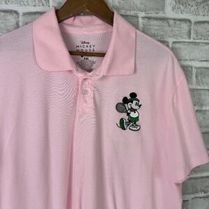 Disney Mickey Mouse Tennis Player Light Pink Cotton Collared Polo Shirt Mens 2XL